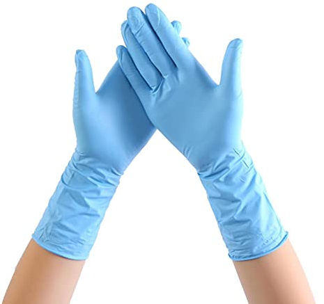 NIAN 20 Piezas Guantes de Goma Desechables Azules de Manga Larga para Limpieza del hogar Catering Comida Guantes de nitrilo de 12 Pulgadas Guantes Gruesos y duraderos