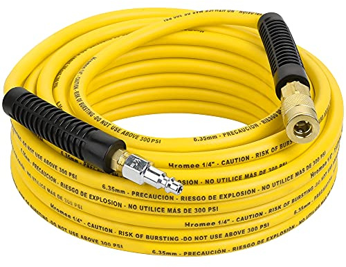 Hromee Air Compressor Hose 1/4 Inch x 50 Feet Hybrid Hose with Fittings, 1/4 Industrial Quick Coupler and Plug Kit