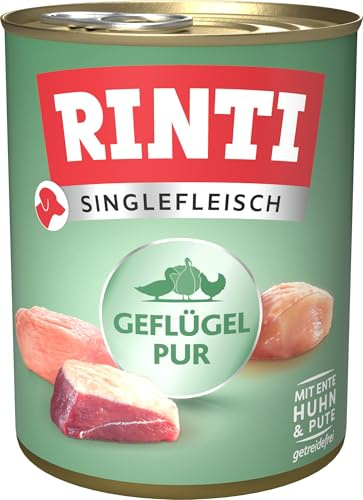 RINTI – Singelkött Exclusive | våtfoder med 100% fjäderfä för känsliga och vuxna hundar. Helfoder i burken utan spannmål och konstgjorda tillsatser | 6 x 800 g ren fjäderfä