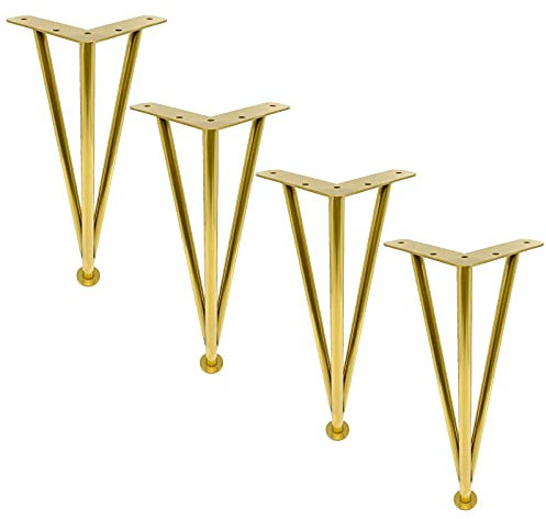 Jolan 4 Stück Haarnadel-tischbeine, Schwere DIY-Metall-möbelfüße-tischfüße, Verstellbare Höhe 0~2,5 cm Möbelbeine, Moderne Sofabeine, Couchtisch-Schrank-ersatz Möbelfüsse,Gold-23cm/9.05in