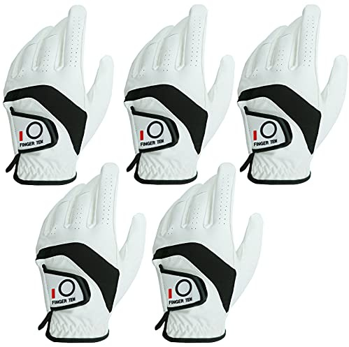 LOVMEAD Golfhandschuhe Herren Linke Hand 5 Stück, Allwetter Leder Cabretta Griff Golf Handschuh Links Hand Weicher Komfort Passform Größe S (Linke Hand, S)