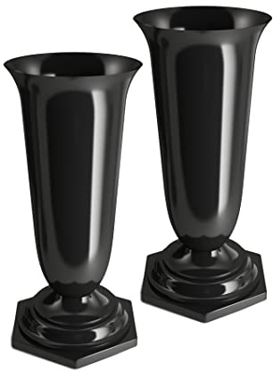 Tymar Grabvase, 2er-Pack, Friedhofsvase mit Sockel, Grabschmuck, Vase für Grab, Kunststoff (Schwarz, ø 13 cm) | Grabschmuck, Vase für Grab, Kunststoff
