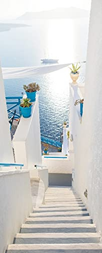 A.Monamour Türtapete Selbstklebend Türfolie Türposter 3D Treppe Zum Meer Auf Der Insel Santorini In Griechenland Vinyl Folie Türdeko Tapete Wandbild Türaufkleber Türtattoo 77 x 200 cm