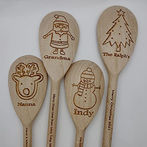 Personalised Christmas Wooden Spoon, Baking Gift, Xmas Present, Santa Snowman, Bakers Spoon