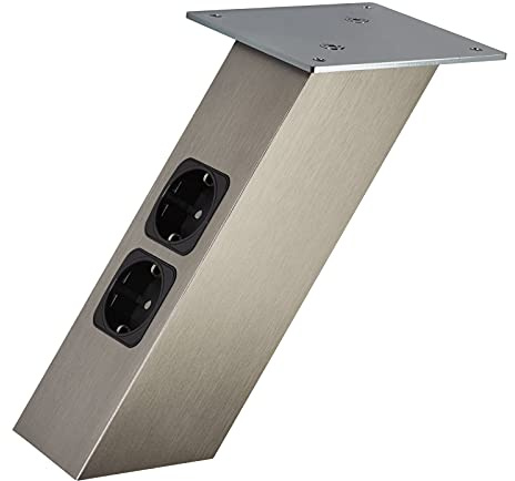 SOTECH Barkonsole schräg 210 x 80 x 70 mm in Edelstahloptik | mit Schuko Steckdosen 30 Kg Tragkraft Thekenfuß Konsole