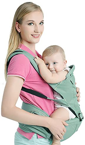 WHSPORT Ergonomisches Babytrage mit Hüftsitz, Wandelbare Rucksackgebrauch, Größenverstellbar für Männer und Frauen, 3-36 Monate (Color : Green)