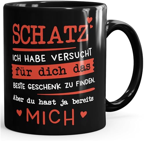 MoonWorks® Kaffee-Tasse Schatz ich habe versucht für dich das beste Geschenk zu finden Geschenkidee Liebe Schwarz Keramik-Tasse