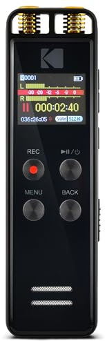 KODAK VRC550 – Hochleistungs-Diktiergerät, Fortgeschrittenes Mini-Diktiergerät mit Sprachsteuerung, Lithium-Batterie, MP3-Player und Hörgerät