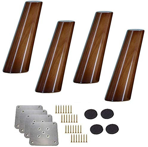 CHEWYNP 4Pcs Furniture Leg, Sofa Legs, Wood Midcentury Walnut Color Chair Legs Replacement with Leg Mounting Plates & Felt Protectors for Sofa Cabinet Couch(25cm(10in))