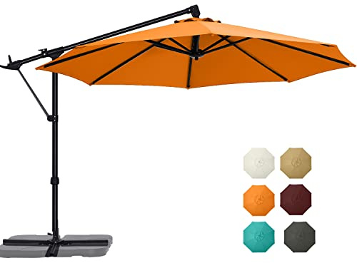 ABCCANOPY 10FT Cantilever Umbrella Offset Hanging Patio Umbrella with Base Stand Rotate and Tilt，Suitable for Garden, Lawn, Backyard(Orange)