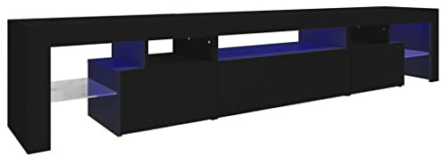 vidaXL TV Schrank mit LED-Leuchten Lowboard TV Möbel Tisch Board Sideboard Fernsehschrank Fernsehtisch HiFi-Schrank Schwarz 215x36,5x40cm