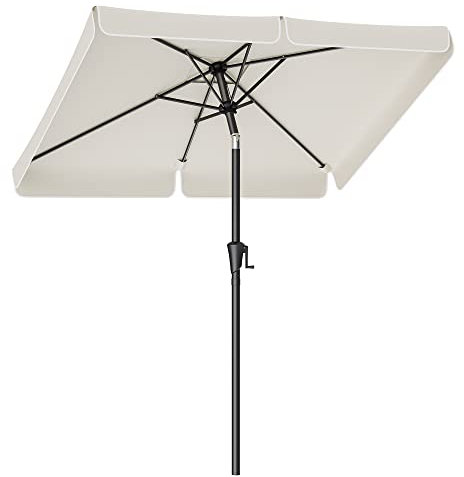 SONGMICS Sonnenschirm 200 x 150 cm, rechteckiger Balkonschirm, Sonnenschutz UPF 50+, beidseitig um 30° knickbar, für Garten, Terrasse, ohne Ständer, beige GPU048M01