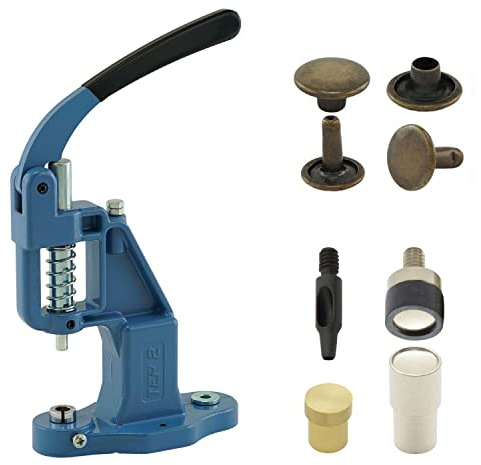 Getmore Crafts Set di Presse per Rivetti con Pressa a Leva, Utensile per Rivetti e 50 Pezzi di Rivetti a Doppia Testa da 6 mm, Antico, Acciaio | Presse Manuale | Fai da Te | Per Pelle, Abbigliamento