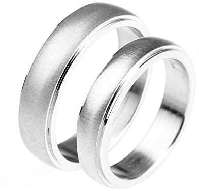 BCughia Ringe Couple Set, Vorsteckring Silber Edelstahl Ringe Gebürsteter Silberring Pärchen Geschenke für Freund Damengröße 52(16.6), Herrengröße 62(19.7)