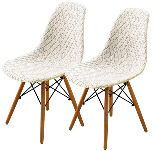 SHENGYIJING Esszimmerstühle Abdeckungen 2/4/6 Stück,Stil Shell Esszimmerstuhl Mid Century Modern Stuhl Sipcover,Gepolsterte Dining Accent Side Stuhlhussen (Creme,2 Pieces)