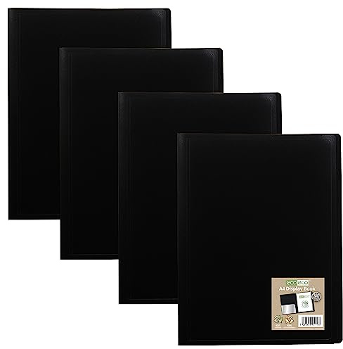 eco-eco A4 100% recyceltes Sichtbuch mit 100 Taschen, schwarz, flexibler Einband, Mappe, Sichtbuch, 4 Stück, eco116 x 4
