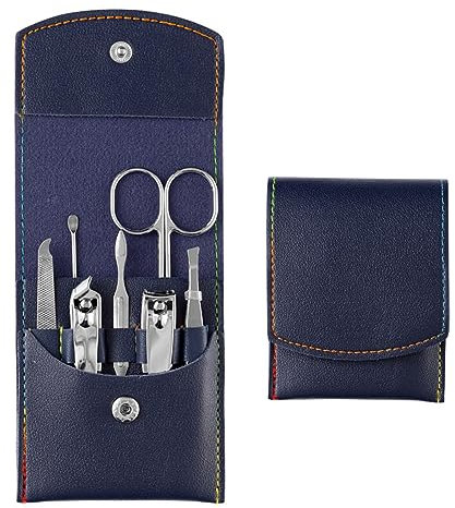Tadipri Set Da 7 Pezzi Manicure Professionale - Forbicine Unghie, Manicure E Pedicure Set Con Custodia In Similpelle, Kit Manicure Da Viaggio - Set Unghie, Kit Unghie - Blu