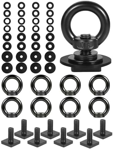 T Track Mount Tie Down Ancrage pour barres de toit, M8 Heavy Duty Anneau en forme d'œil Vis à œil, Boulon en T en acier inoxydable Écrou à œil Anneaux d'arrimage pour sangles élastiques, cordes