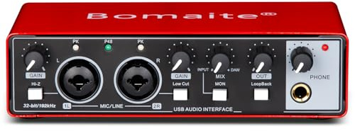Bomaite MB28 USB Audio Interface for PC & Mac: 2x2 Guitar & Recording, 24Bit/192kHz, 48V Phantom Power for Podcasting & Music Production