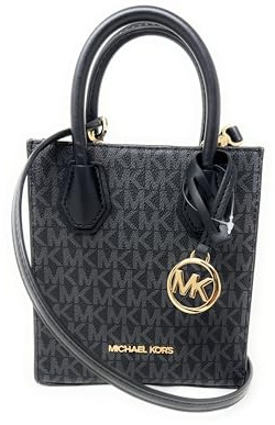 Michael Kors Mercer Umhängetasche aus genarbtem Leder, extra klein, Schwarze Signatur, Extra Small