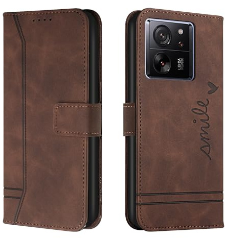Trugox Handyhülle für Xiaomi Mi 13T / Xiaomi 13T Pro 5G Hülle Klappbar Klapphülle mit Kartenfach Handytasche Handy Schutzhülle Tasche Leder Wallet Flip Case Slim Book Cover - Braun