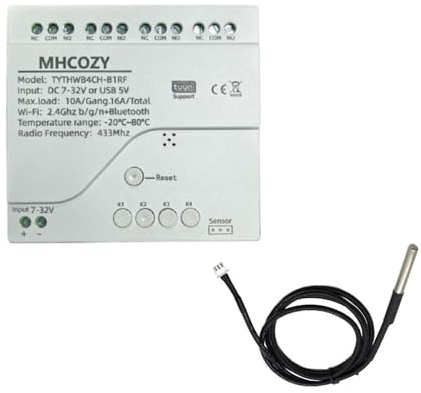 MHCOZY Tuya WIFI Wireless Smart Temperatur Sensor Relais Schalter, App Remote Clean Kontakt, arbeitet mit Alexa Google home (Temperature, 4CH)