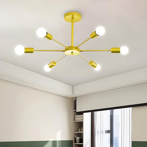 ZTWLEED Deckenleuchte Vintage Deckenlampe Gold - Retro 6 Flammig E27 Deckenleuchte Wohnzimmer Industriell Rustikal Stil Beleuchtung für Schlafzimmer Küche,Durchmesser 82 CM（Ohne Glühbirne）