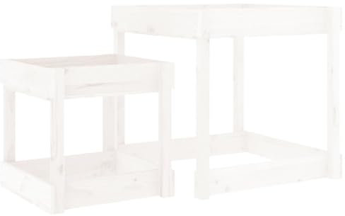 vidaXL Sand Spieltisch 2 STK., Kinderspieltisch mit Spielflächen für Außenbereich, Sandtisch Sandkastentisch Matschtisch, Weiß Massivholz Kiefer