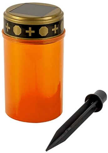 Luz LED para tumbas con llama parpadeante y temporizador, rojo, 7 x 13,2 cm, incluye estaca, funciona con pilas, plástico