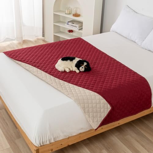 PETCUTE 100% wasserdichte Hundedecke,Robuste Hundematte für größere Hunde,Waschbare rutschfeste Haustier Sofa Abdeckung,Couch-Schutz, Hundedecke Sofaschutz,Hundebett-Abdeckung,Rot,75 * 180CM