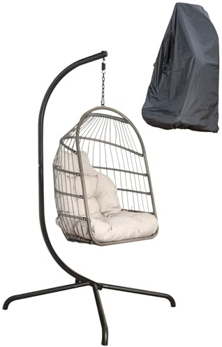 Swing Egg Chair with Stand for Outdoor and Indoor, Hanging Egg Chair 440LBS Capacity (Light Grey)