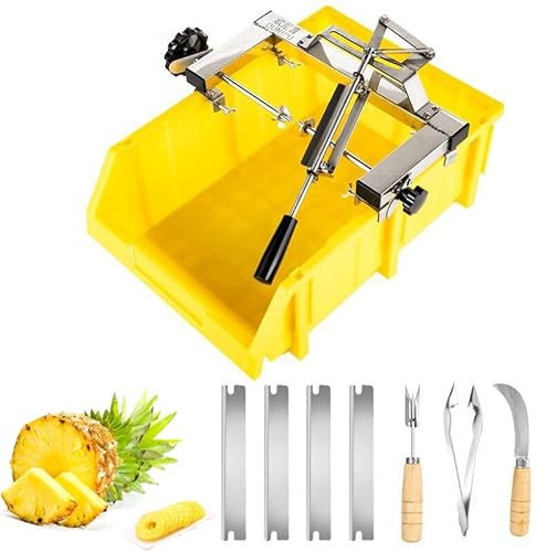 Machine à éplucher l'ananas, coupe-ananas, éplucheur et vide-poche avec 4 lames, espacement réglable de 30 à 37 cm, réglage à double levier, complet rapide, sortie 1000 kg, pour anneaux de fruits A