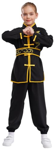 Runhomal Conjuntos Artes Marciales Ropa Unisex Niños Niños Niñas Uniformes Tradicionales Chino Tai Chi Chino Kung Fu, Negro , 15-16 años