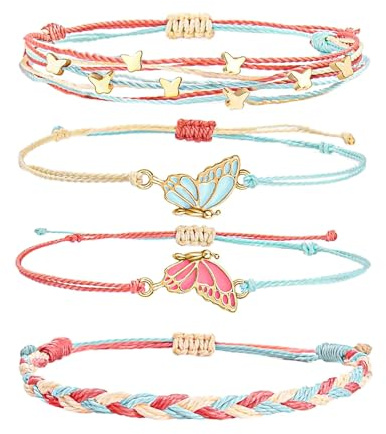 GROVBLE 4 Stück Freundschaftsarmbänder,Armband Schmetterling,Freundschaftsarmband mädchen,Friendship Bracelet,BFF Armbänder für 2,Verstellbarer Strang,Armband für Gute Freunde