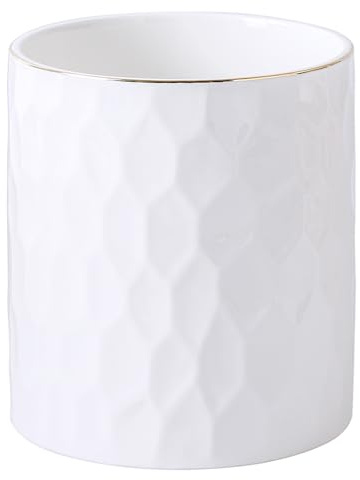 Joyramic Kitchen Utensil Holder, Large Ceramic Cooking Utensil Holder with Gold Line Modern Utensil Crocks (W15.8cm x H18cm) for Kitchen Counter-Farmhouse (White-18cm)