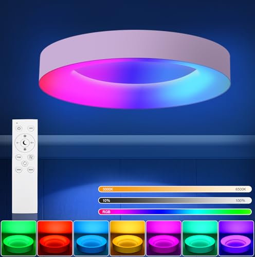 RDGOOD 24W RGB LED Deckenleuchte Dimmbar mit Fernbedienung, 2400LM LED Deckenlampen Dimmbar 3000K-6500K, RGB Farbwechsel Bunt Beleuchtung für Kinderzimmer Schlafzimmer Wohnzimmer Küche φ28cm