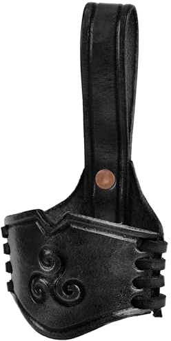 Ulfberth - Support pour corne à boire avec triskèle en cuir gaufré, porte-ceinture pour cornes à boire, médiéval, viking, LARP (noir, 0,2 l - 0,3 l)