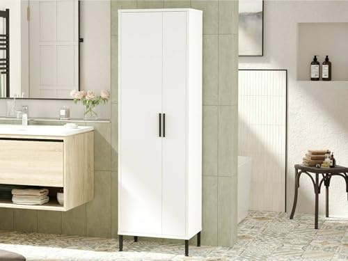 Dmora Armadio Multiuso 1 Anta Columba 50x165h cm Bianco 4 Ripiani Appendiabiti, Un'anta