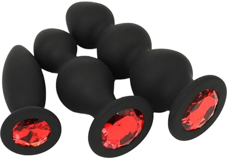 BDSMAGE 3 pezzi Plug Anale in Silicone, Perline Anali con Base di Pietra Preziosa, Set di Giocattoli Anali per Uomini e Donne, Giocattoli Sessuali Sextoy per Coppia (Noir)