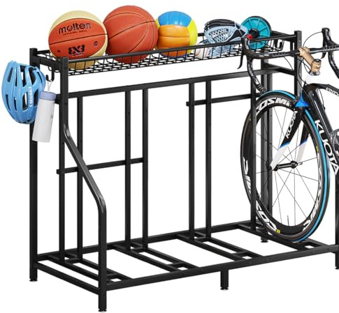 YIZAIJIA Garage Bike Rack Storage 4 bikes Stand Organizer Adjustable Holds | Parking Freestanding Indoor Outdoor Bike and Sports Station Metal Black
