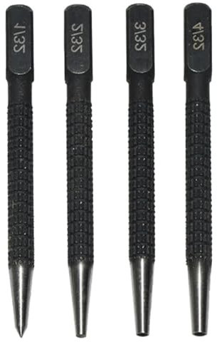 4Pcs Centre Punch Set Portable Positioning Punch Set Nail Punch Set for Drilling and Marking 1/32, 2/32'', 3/32,4/32'' (0.8mm-3.2mm)(Colour:Black)