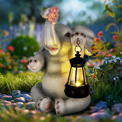 GIGALUMI Solar Garten Statuen Dunkelgrau Elefant Figur Lichter für draußen, Hof, Muttertagsgeschenk, Garten Dekor Einzigartige Geschenke für Mama, für Frauen, Elefanten Dekoration für Patio
