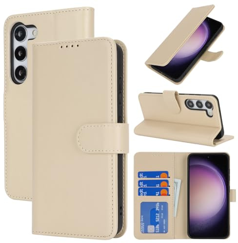 Zouzt Hülle für Samsung Galaxy S23, Premium PU Leder, Beige | Handyhülle mit Kartenfächern, Magnet Klapp Schutzhülle, Stoßfeste TPU-Innenhülle, Frauen Männer, Leather Wallet Phone Case