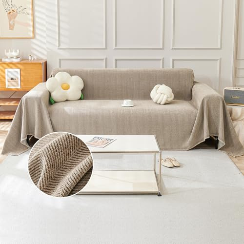 TAOTAOGO Sofa Cover 2 3 Seater Herringbone Chenille Corner Sofa Slipcover Washable L Shape Sofa Covers Sectional Couch Cover with Tassel Furniture Protector Loveseat Futon Cover B Camel 180x300cm