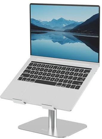 Fellowes Alumia™ Desk Based Laptop Stand – Silver – Metal Height and Tilt Adjustable, Ergonomic Aluminium Space-Saving Riser for Home or Office Use, Made from Recycled Materials