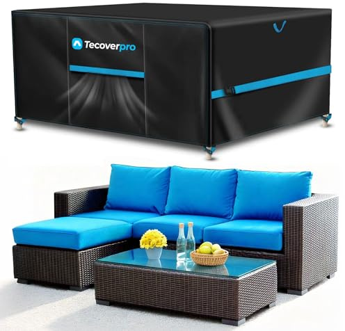 Funda Mesa Exterior Impermeable con Tela Oxford 420D | TECOVERPRO 150*90*74CM con salidas de aire, agarres y cinta reparadora para roturas | Funda muebles exterior impermeable | Fundas Muebles Jardin
