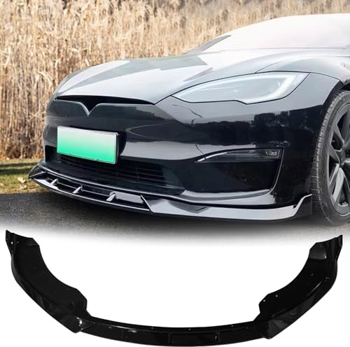 FREEMOTOR802 Front Bumper Lip Splitter Fits 2021-2025 Tesla Model S, Gloss Black PP IK Style Air Dam Chin Spoiler Front Lower Underbody Guard Protection 3PCS