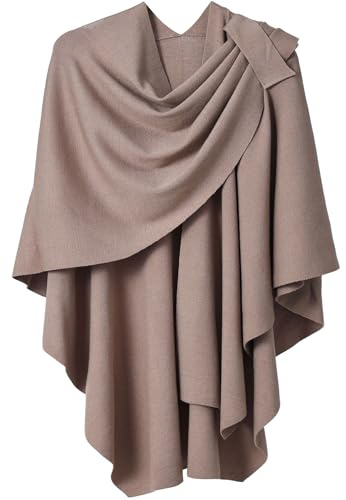 Shmily Girl Poncho en tricot pour femme, Poncho Châle Wrap Finement drapé tricoté Cape doux Cardigan écharpe croisée Devant pour Femmes (Café)