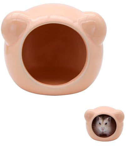 LuckyOpt Hamsterversteck Keramik, Nette Bär Hamster Versteck Höhle für alle Jahreszeiten (Orange, A)