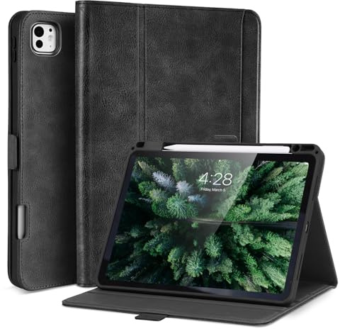 AsileCuir Coque pour iPad Pro 11 Pouces M5/M4 (2025/2024), Noir | Porte Stylo, Poche, Housse de Protection, Étui Cuir PU, Multi Angle Support, Fermeture Magnétique, Veille/Réveil Auto